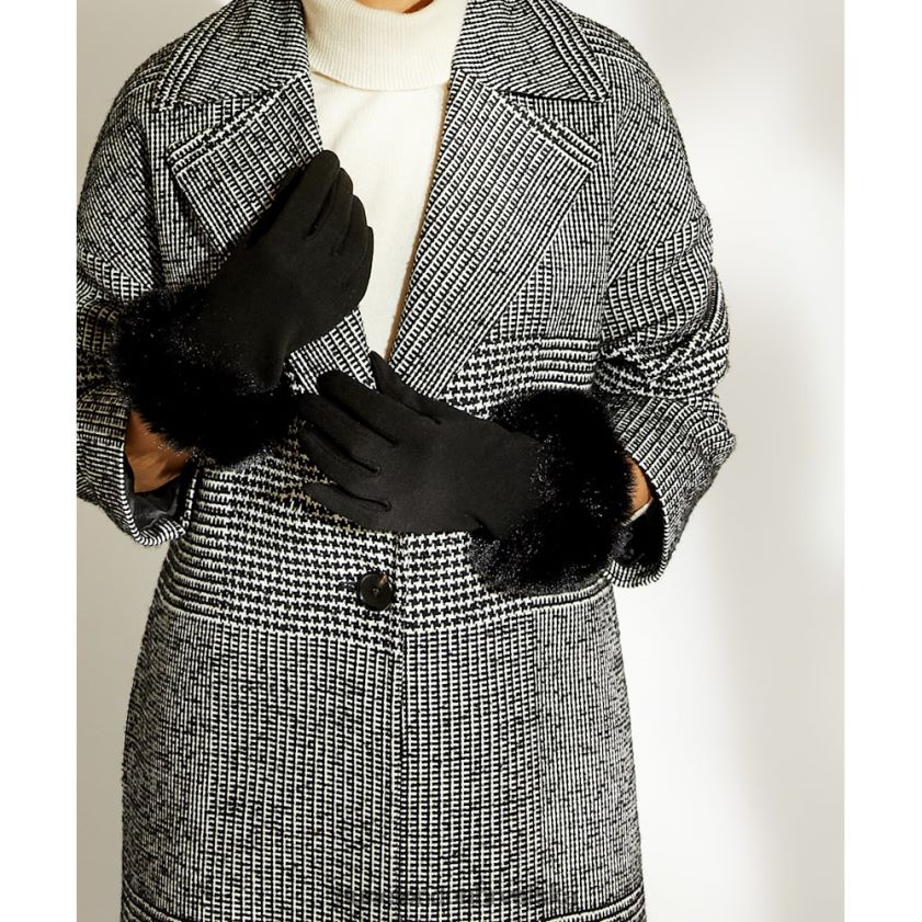 žene rukavice obrubljene umjetnim krznom Dune London H2BDNP523 bršljani crno