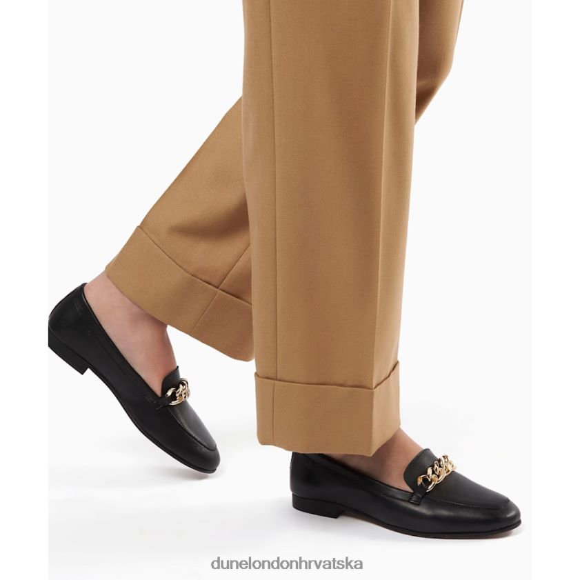 žene široke kožne mokasinke s lančićima Dune London H2BDNP148 zlatar crno