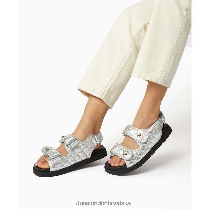 žene dvostruki remen turn lock ravne sandale Dune London H2BDNP428 lockstockk srebro