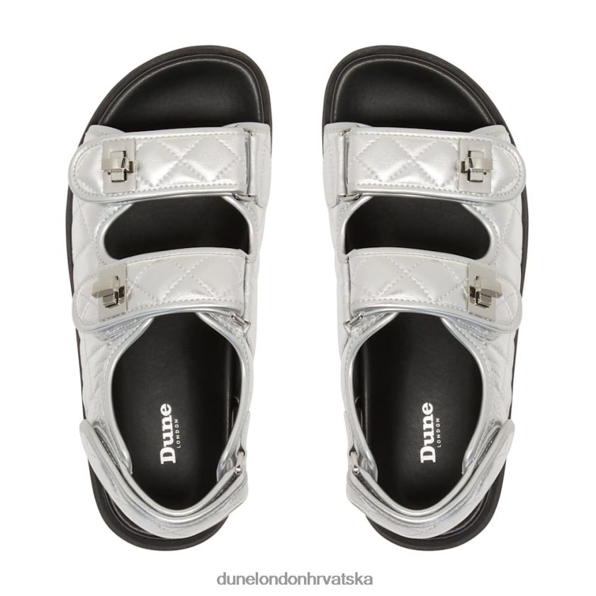 žene dvostruki remen turn lock ravne sandale Dune London H2BDNP428 lockstockk srebro