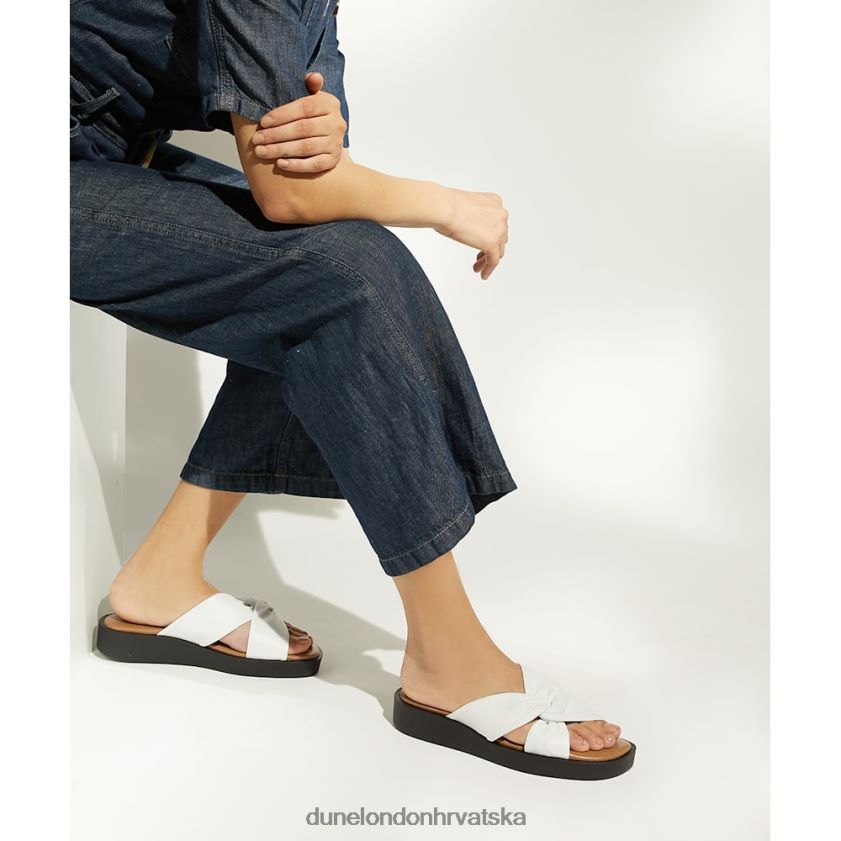 žene kožne sandale s remenom s čvorovima Dune London H2BDNP79 lizo bijela