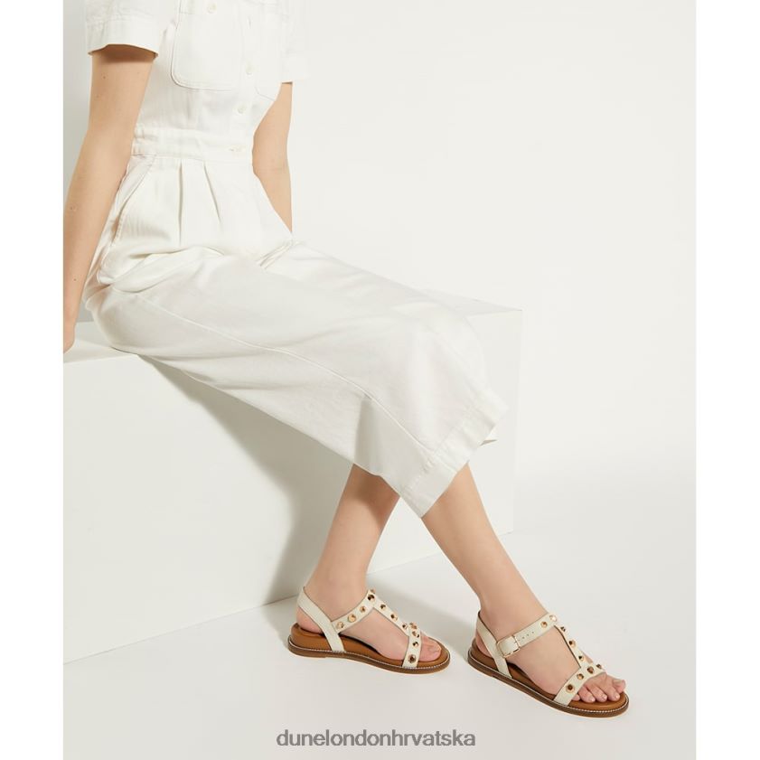 žene udobne kožne ravne sandale s nitnama Dune London H2BDNP53 lovorike ekru