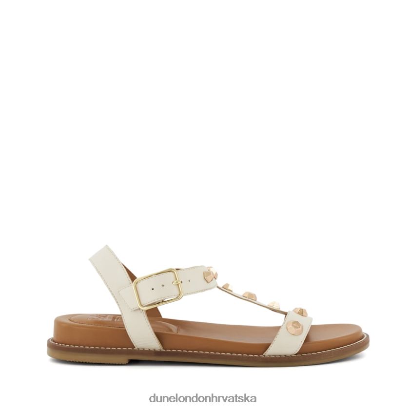 žene udobne kožne ravne sandale s nitnama Dune London H2BDNP53 lovorike ekru